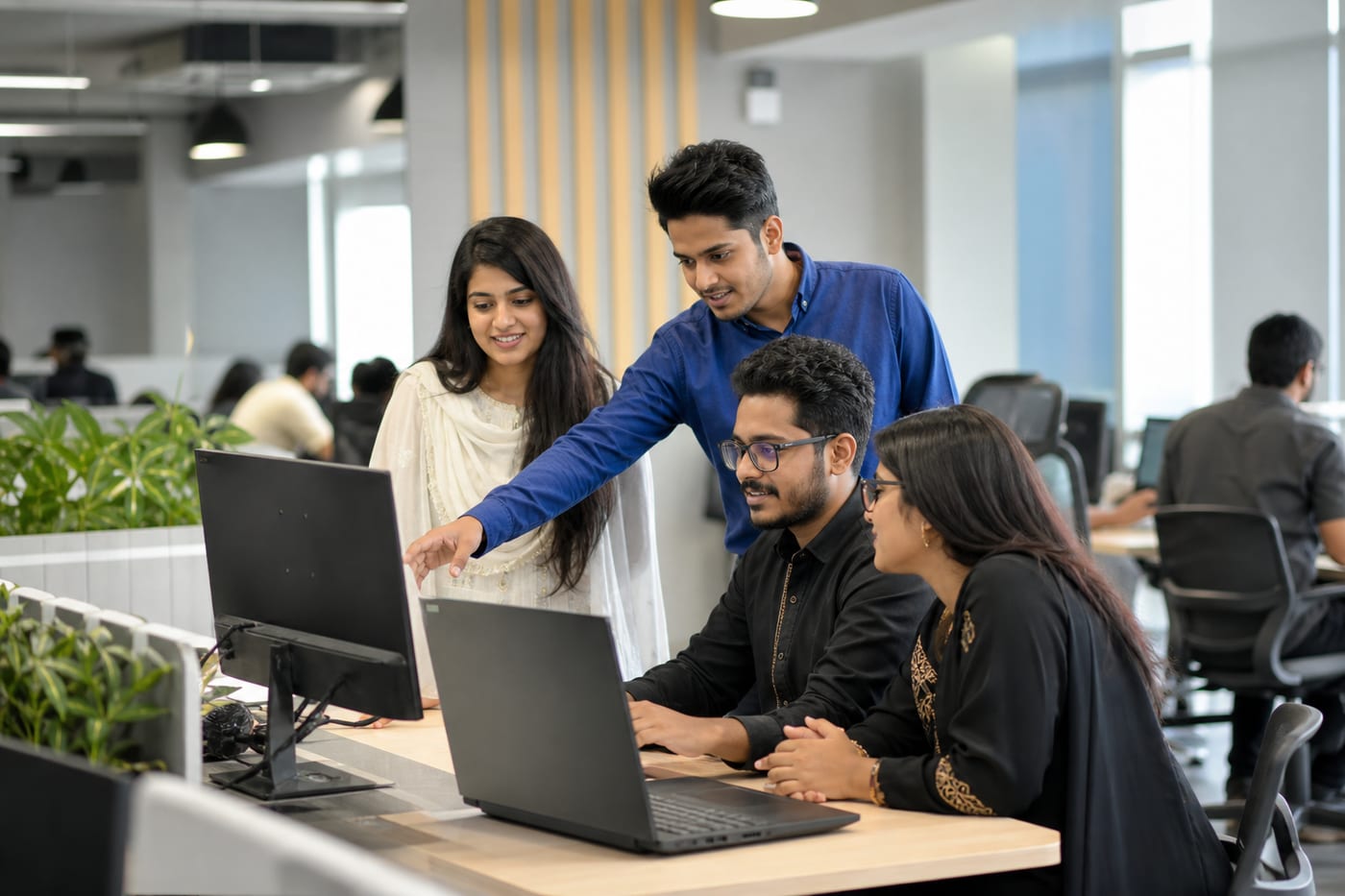 SoftHab engineering team collaborating in a modern Dhaka office