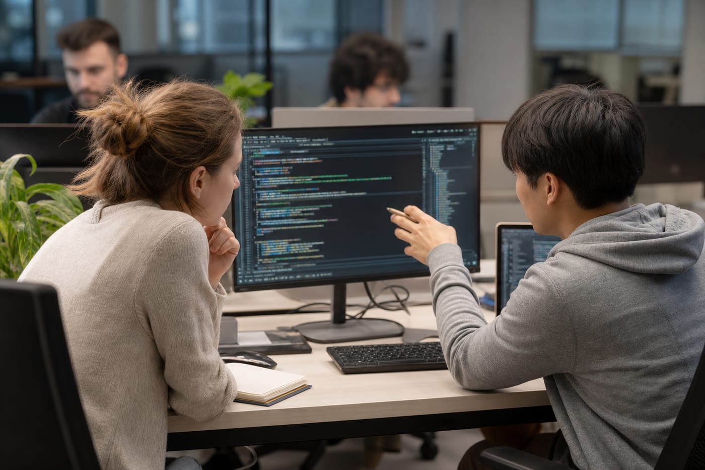 SoftHab engineering team collaborating in a modern office